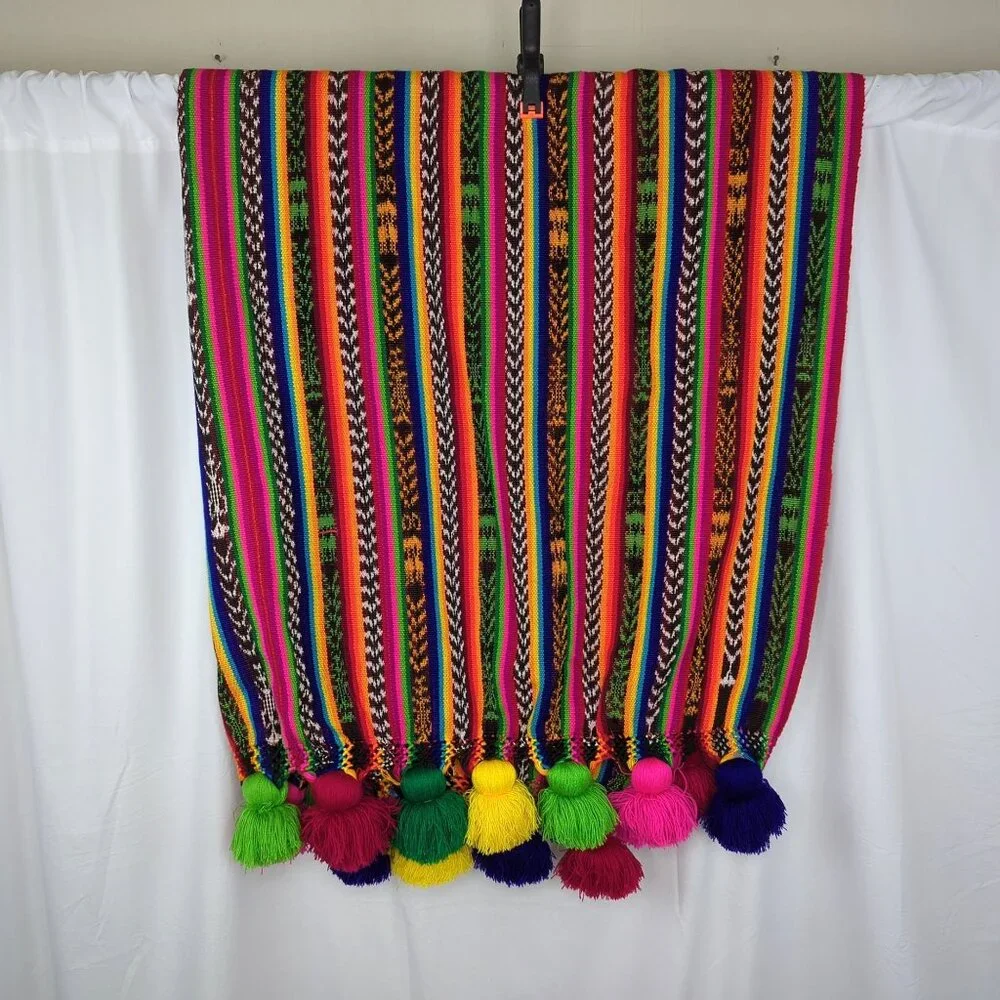 Vintage Native Indigenous Knit Tablecloth Blanket Throw Indigenous Striped Boho